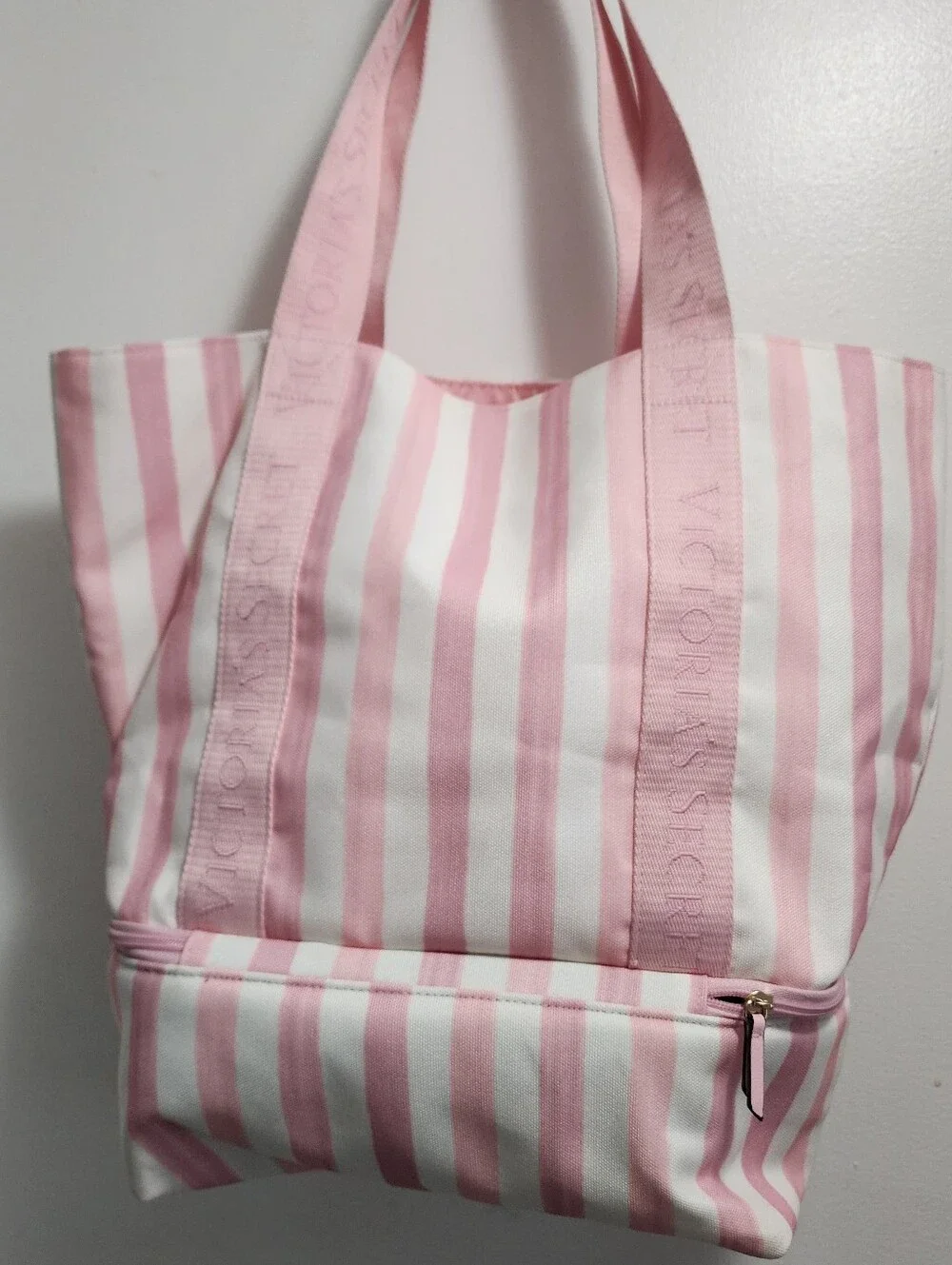 Victoria's Secret Pink & White Striped Canvas Tote